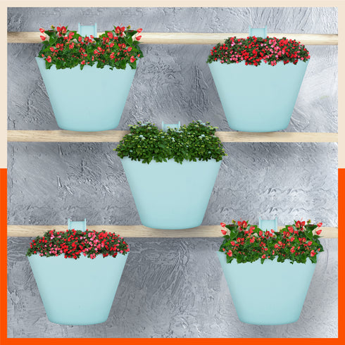 KAI Hanging Oval Planters For Home (Aqua - Set of 5)